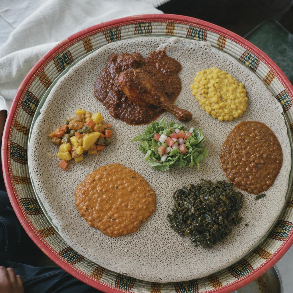 Injera with traditional Habesha stews