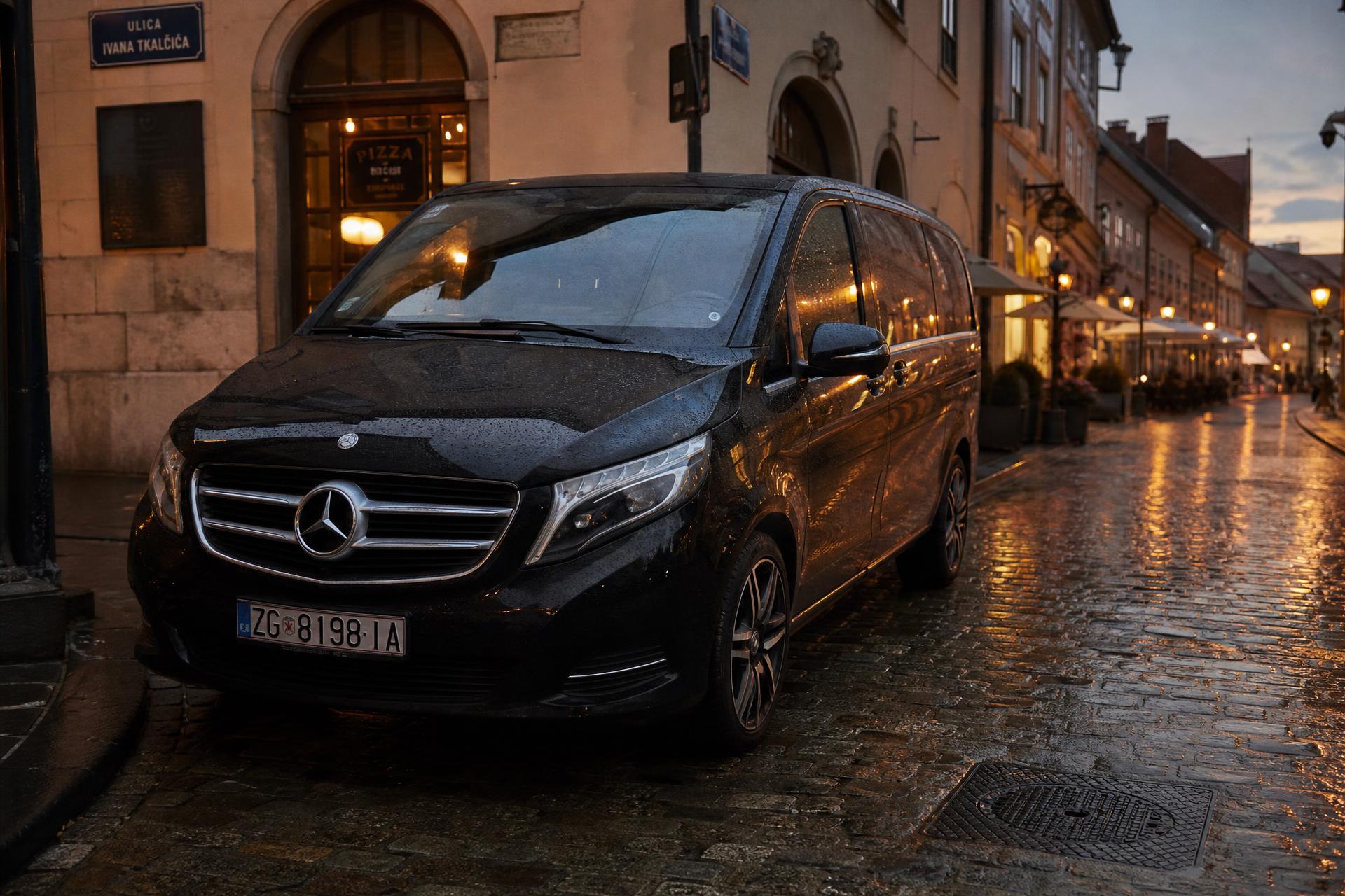 Premium private vehicle on a European road at golden hour